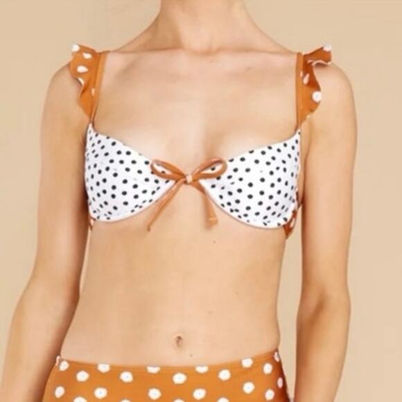 Minkpink NWT Sana Polka Dot Contrast Ruffle Strap Push Up Bikini Top XS - Picture 1 of 9